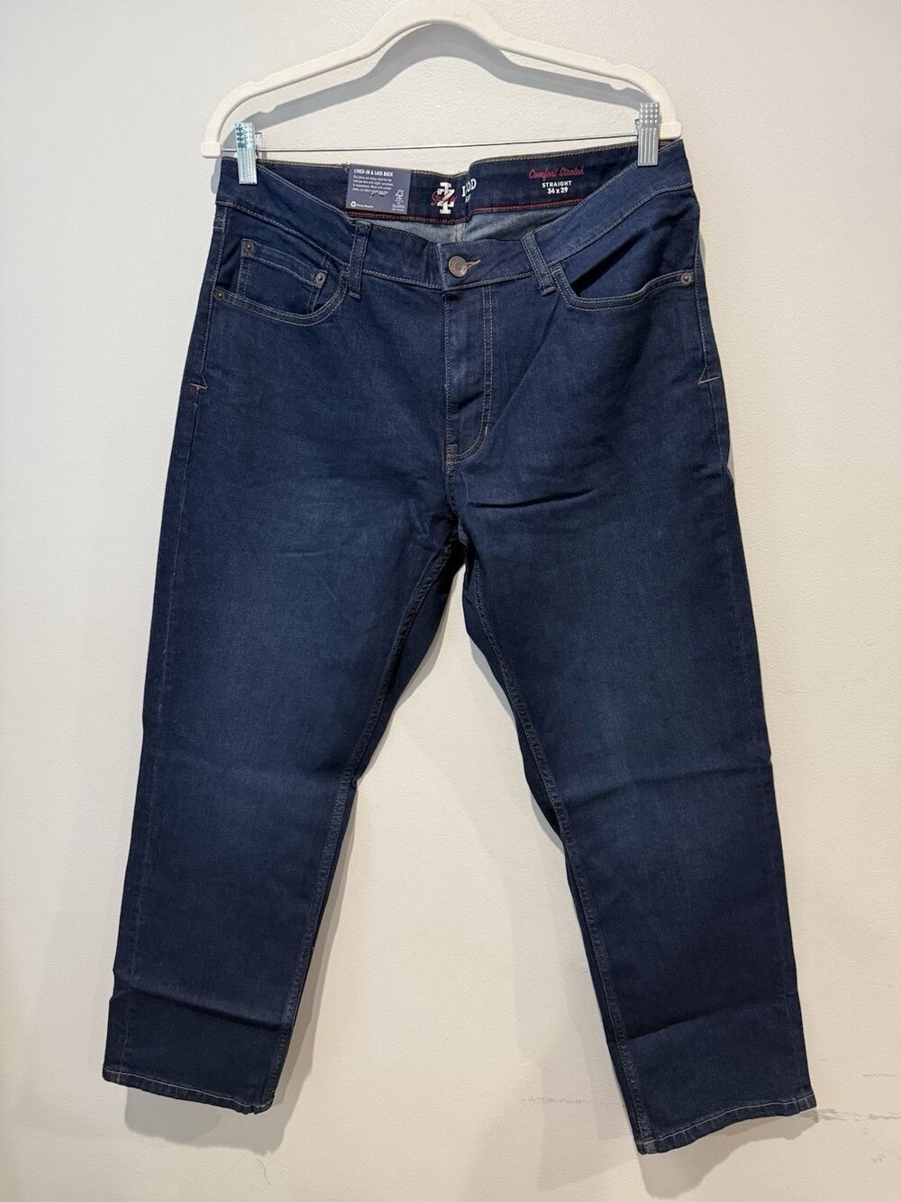 IZOD Jeans Mens 34x29 Dark Blue Straight Fit Saltwater Stretch Denim Pants NWT